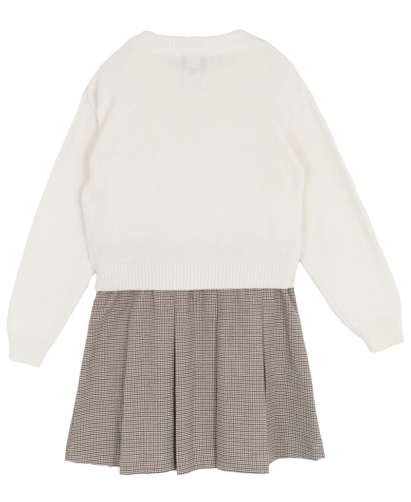 Rare Editions Big Girls 2 piece Teddy Bear Sweater and Plaid Skirt Dress Set