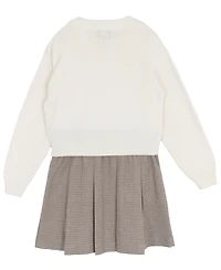 Rare Editions Big Girls 2 piece Teddy Bear Sweater and Plaid Skirt Dress Set