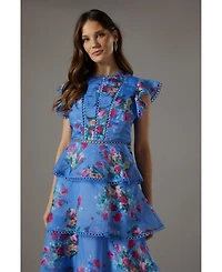 Coast Lace Trim Tiered Organza Midi Dress