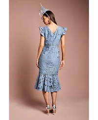 Coast Women's Frill Sleeve Lace Flute Hem Dress