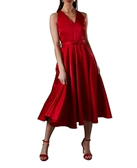 Coast Bow Trim V Neck Volume Skirt Midi Dress