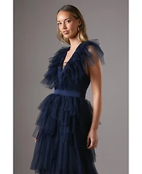 Coast Women's Mesh V-Neck Halter Tiered Maxi Dress