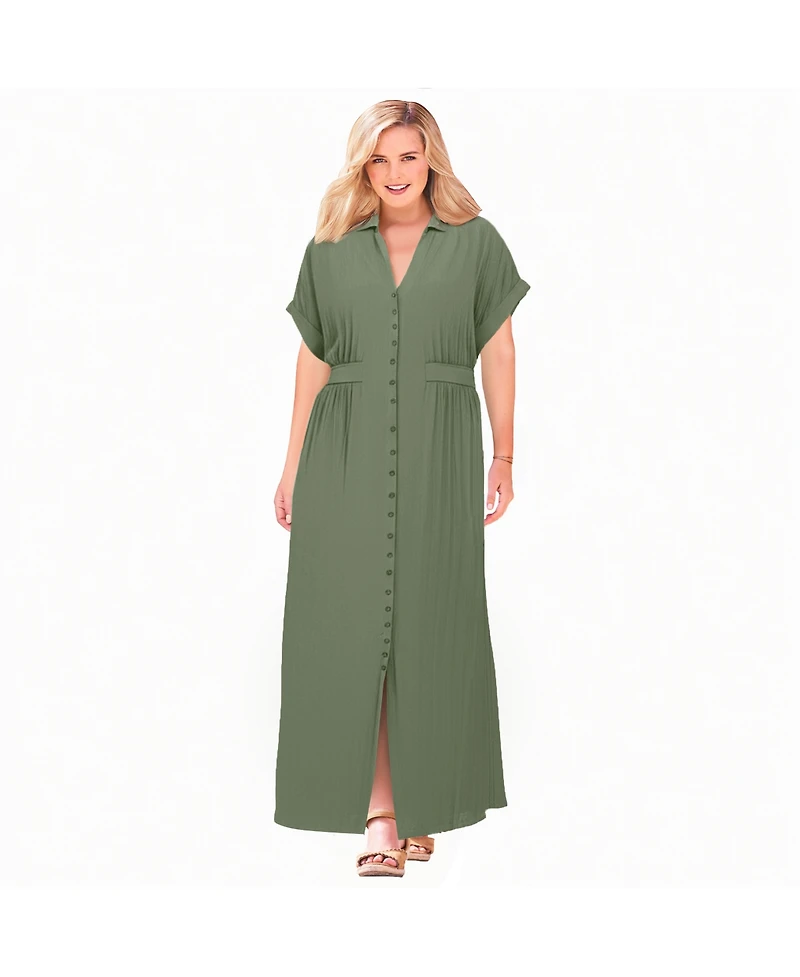 Woman Within Plus Snap-Front Dress