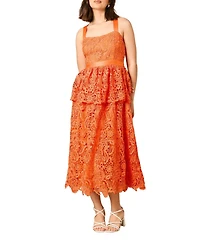 Oasis Women's Cross Strap Tiered Lace Midi Dress