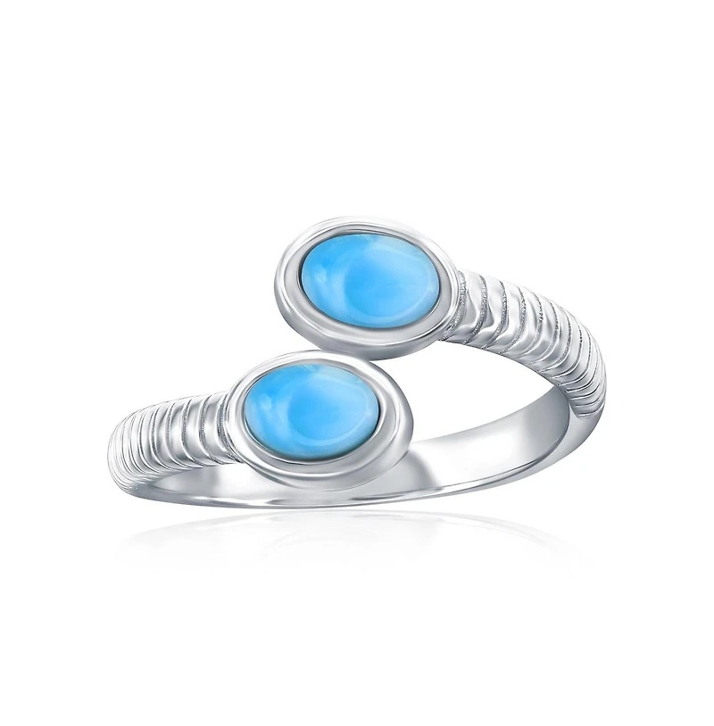 Sterling Silver, Oval Larimar, Overlapping Lined Ring