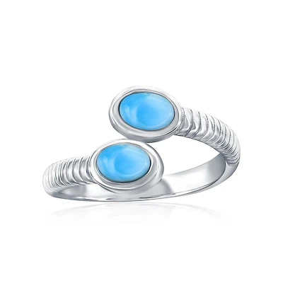 Sterling Silver, Oval Larimar, Overlapping Lined Ring