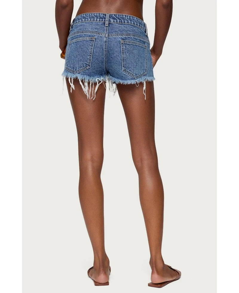 Edikted Women's Frayed Vintage Washed Denim Shorts