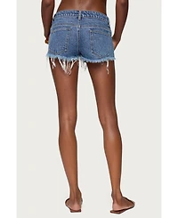 Edikted Women's Frayed Vintage Washed Denim Shorts