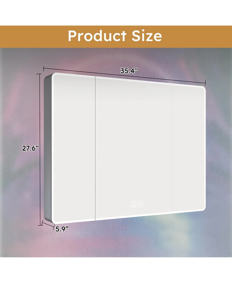 Casainc 35×28 Inch Aluminum Mirror Cabinet with Led Light and Defogging Function