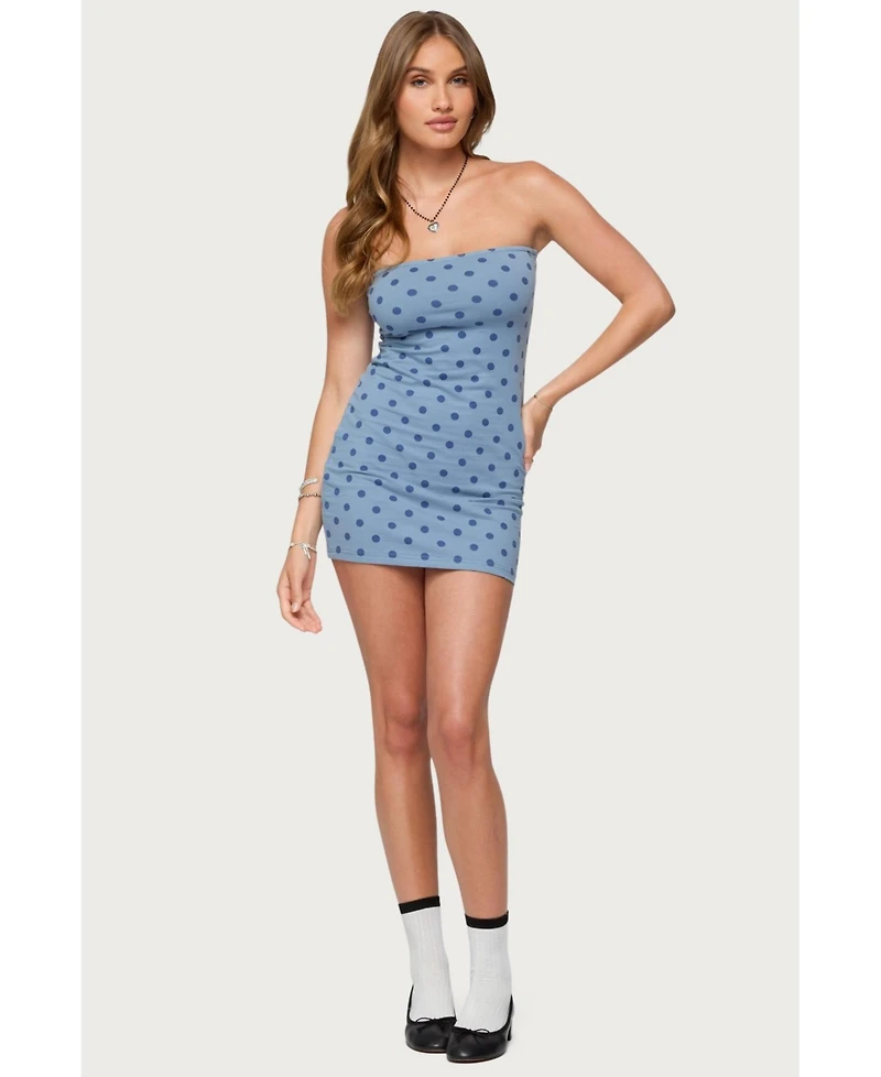 Edikted Womens Lewis Polka Dot Strapless Mini Dress