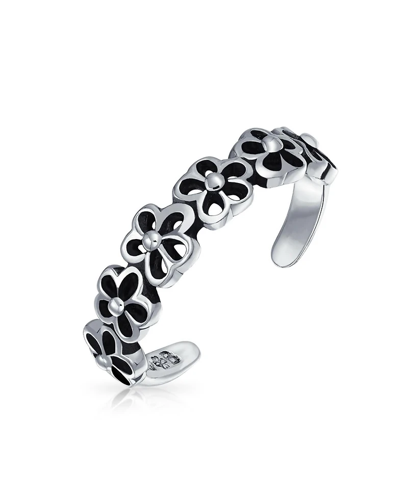 Bling Jewelry Set of 2 Daisy Flower and Black Rose Midi Band Toe Ring Oxidized Sterling Silver