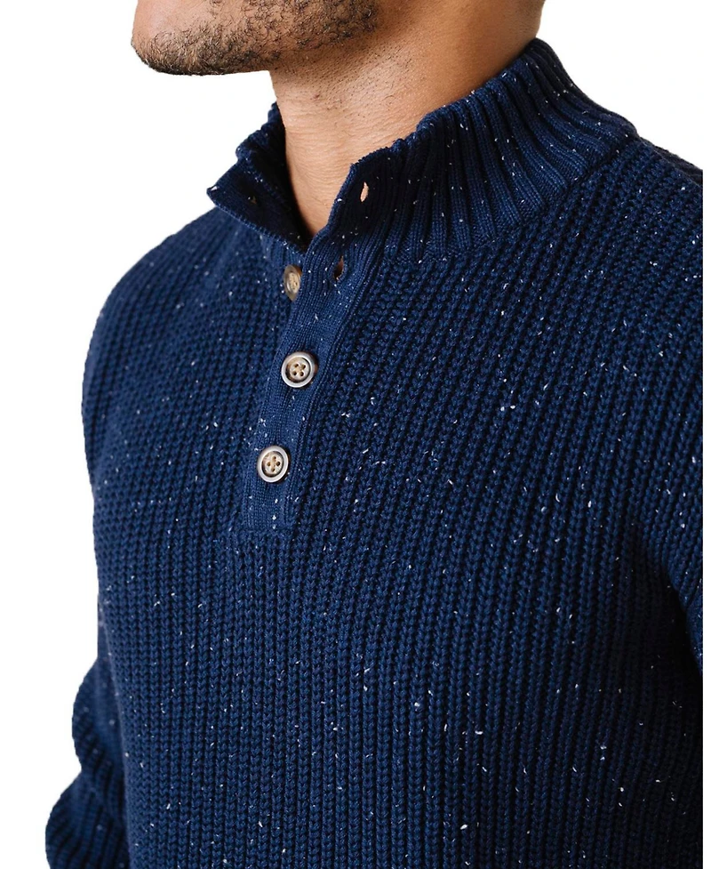 Hope & Henry Men's Organic Mock Neck Cardigan Stitch Sweater