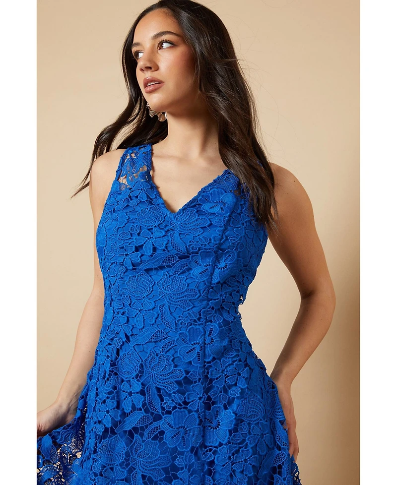 Oasis Women's Floral Lace V Neck Midi Dress