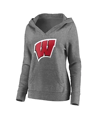 Fanatics Men's Heather Gray Wisconsin Badgers V-Neck Pullover Hoodie