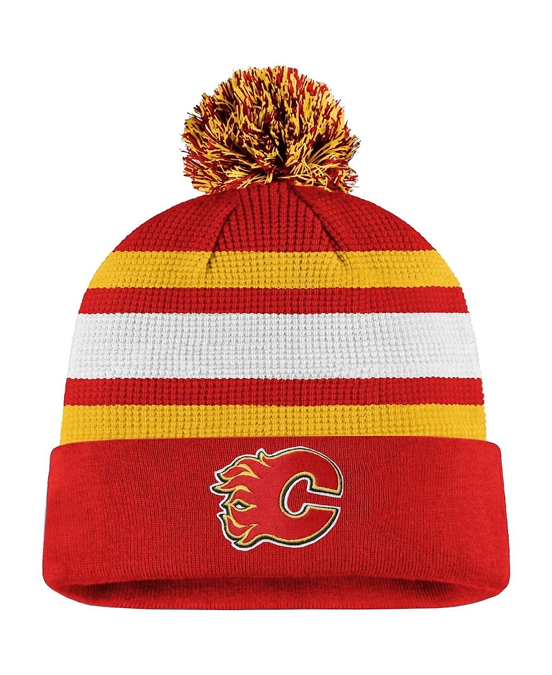 Fanatics Men's Red/Yellow Calgary Flames Authentic Pro Cuffed Pom Knit Hat