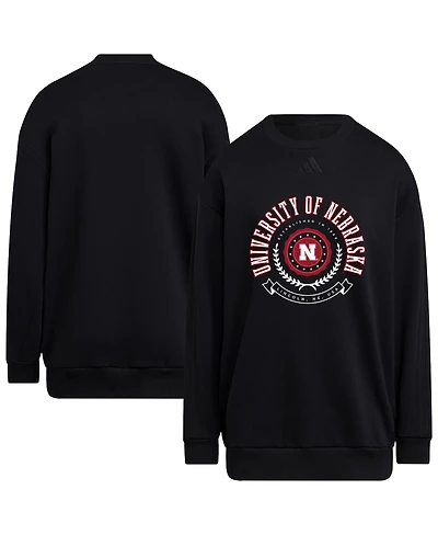 Adidas Women's Black Nebraska Huskers Oversized Crewneck Pullover