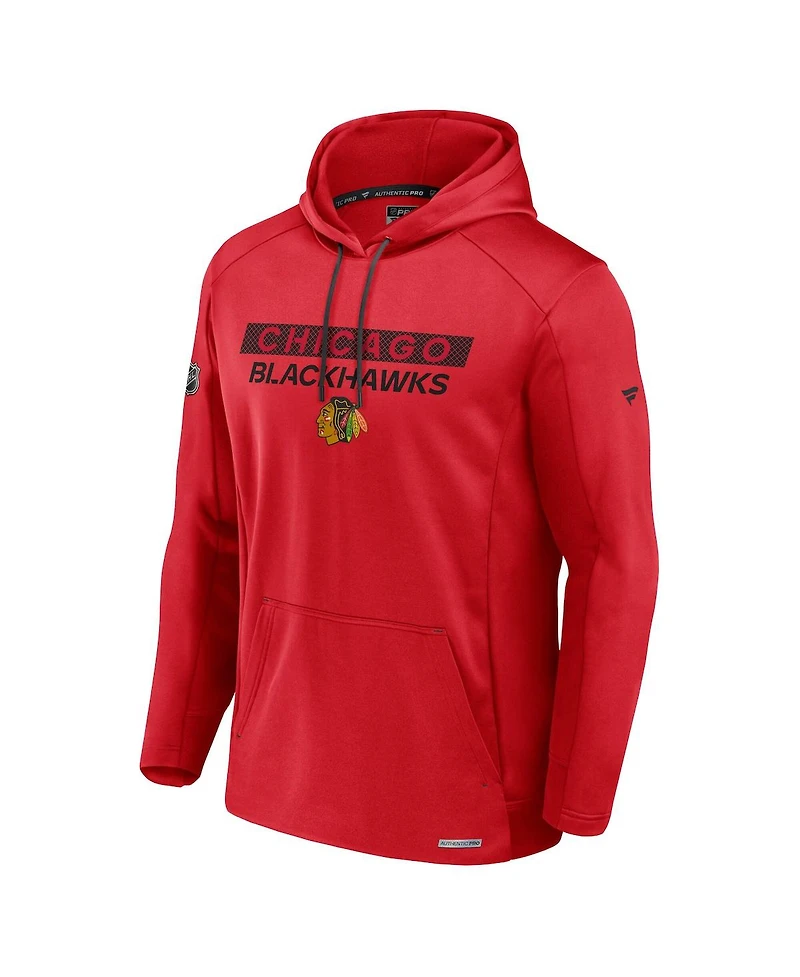 Fanatics Men's Red Chicago Blackhawks Authentic Pro Rink Fleece Pullover Hoodie