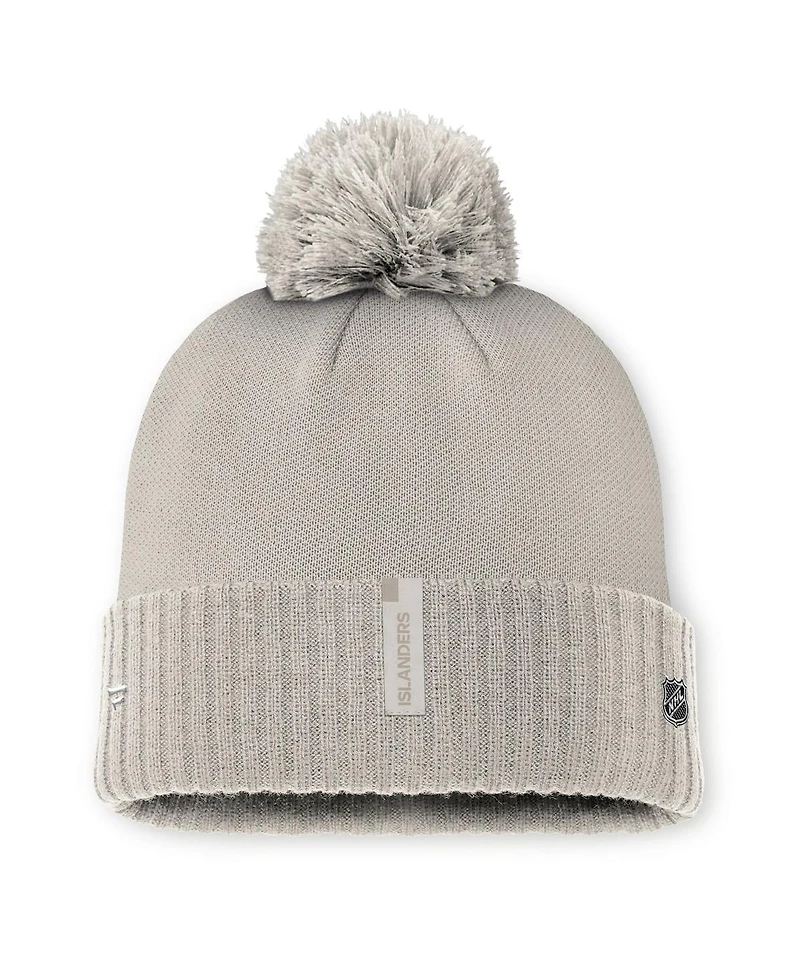 Fanatics Women's Tan New York Islanders Authentic Pro Road Cuffed Knit Hat with Pom