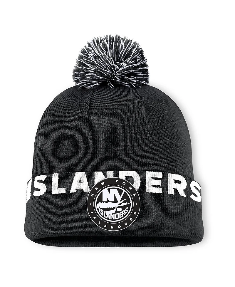 Fanatics Men's Black New York Islanders High Stick Cuffed with Pom Knit Hat
