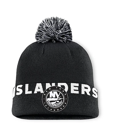 Fanatics Men's Black New York Islanders High Stick Cuffed with Pom Knit Hat