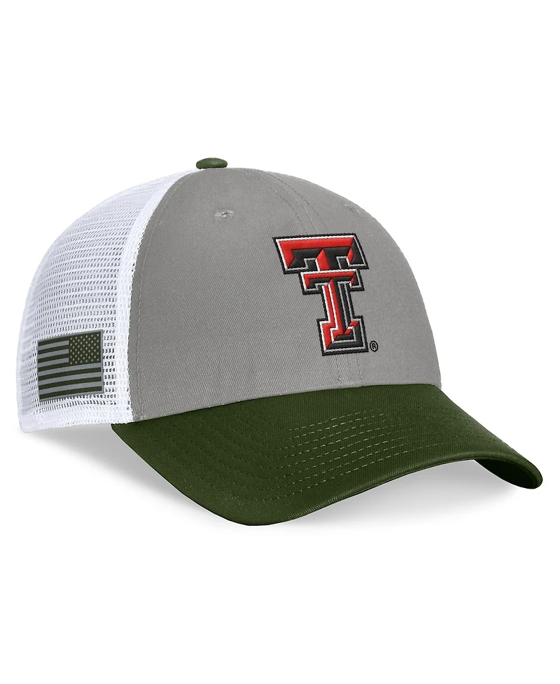 Top of the World Men's Gray/Green Texas Tech Red Raiders Oht Military Appreciation Badge Trucker Adjustable Hat