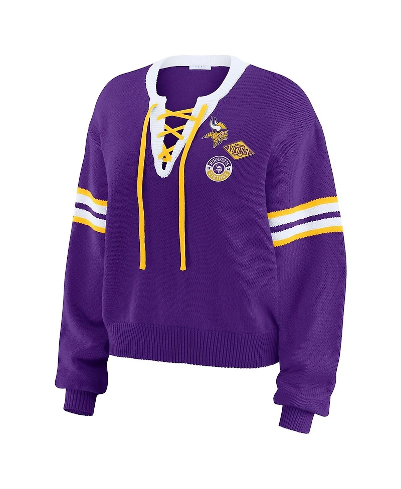 Wear by Erin Andrews Women's Purple Minnesota Vikings Lace-Up Sweater