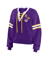 Wear by Erin Andrews Women's Purple Minnesota Vikings Lace-Up Sweater