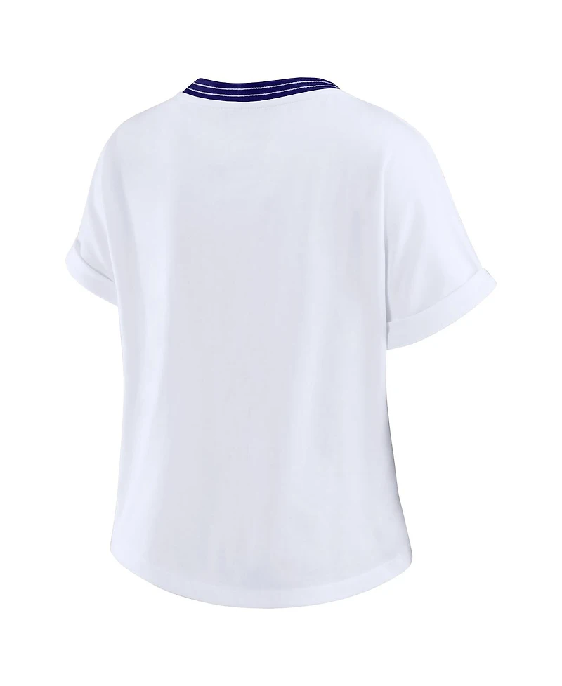Wear by Erin Andrews Women's White Baltimore Ravens Cropped Center Stripe Dolman T-Shirt