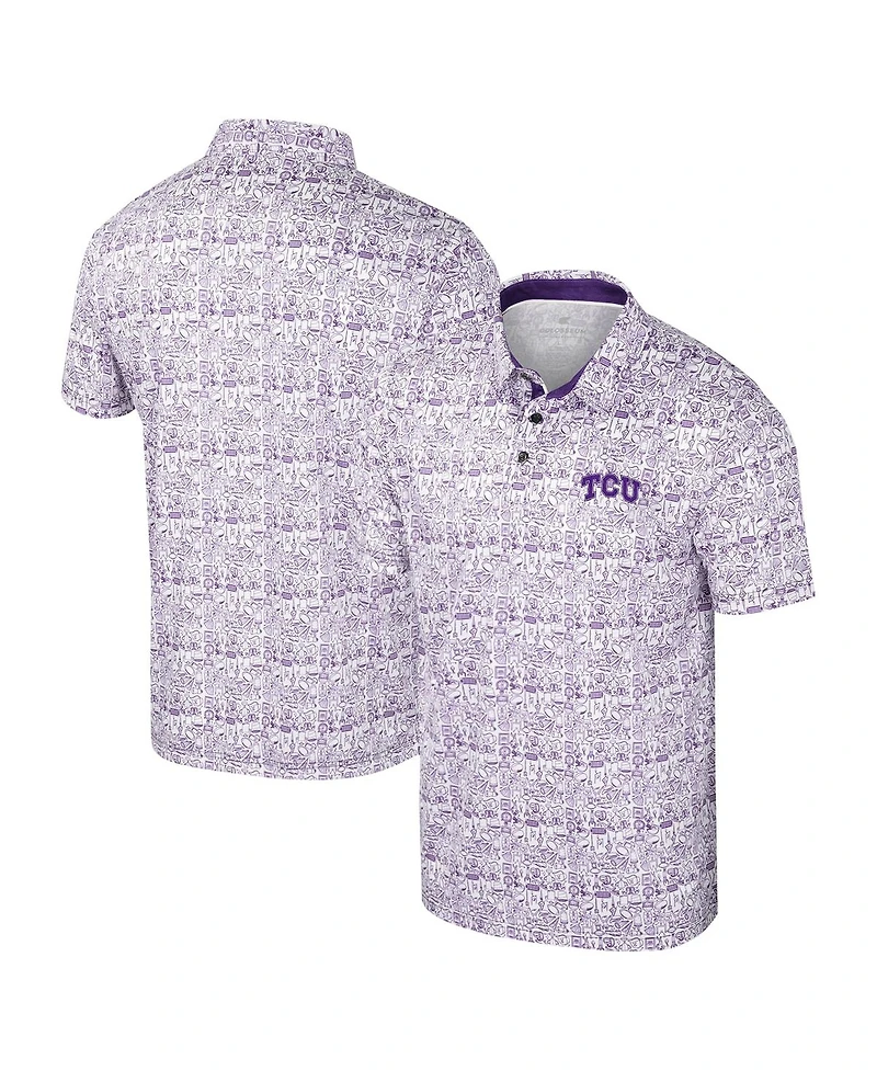 Colosseum Men's Purple Tcu Horned Frogs It's Time Allover Print Polo Shirt
