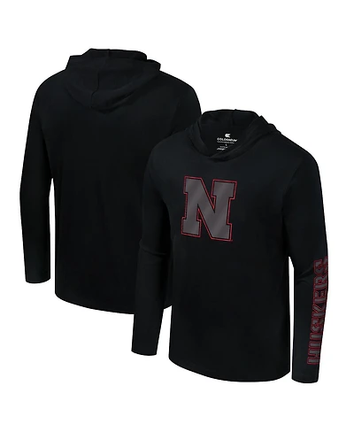 Colosseum Men's Black Nebraska Huskers Color Pop Active Blend 2-Hit Long Sleeve Hooded T-Shirt