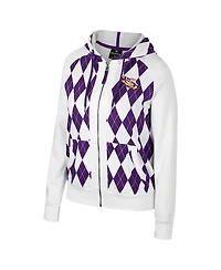 Colosseum Women's White Lsu Tigers The Dealio Argyle Full-Zip Jacket