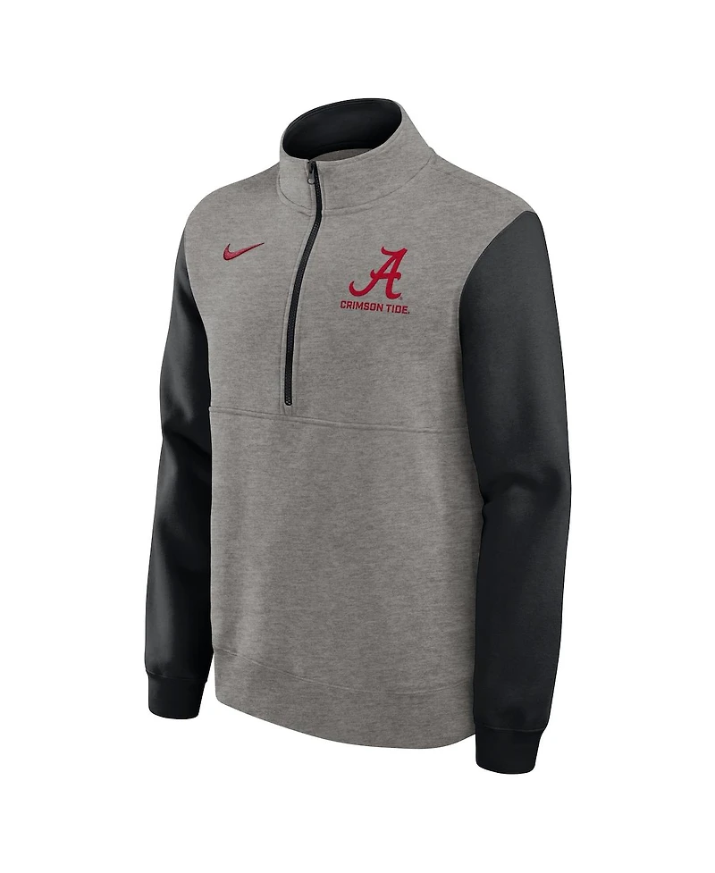 Nike Men's Heather Gray/Black Alabama Crimson Tide Club Fleece Half-Zip Pullover Sweatshirt