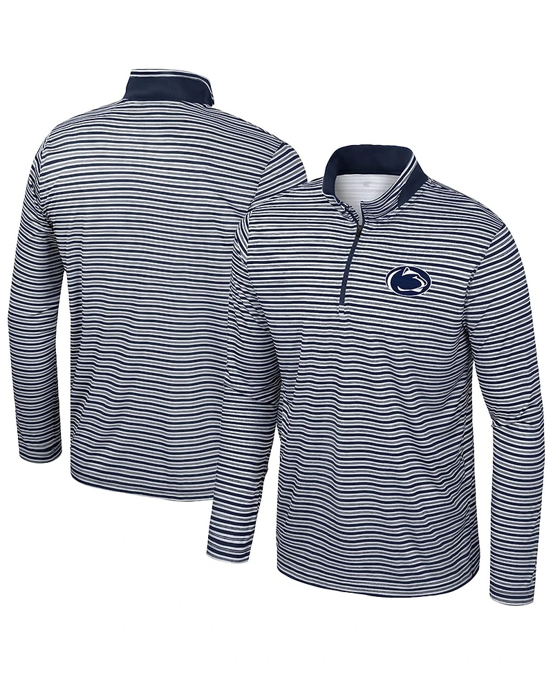 Colosseum Men's Navy Penn State Nittany Lions Striped Quarter-Zip Sweatshirt