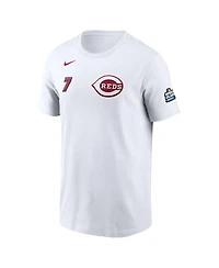 Nike Men's Spencer Steer White Cincinnati Reds 2025 Mlb Speedway Classic Name Number T-Shirt