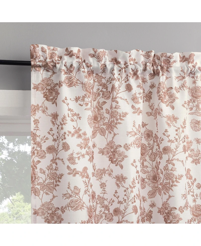 No. 918 Elodie Tonal Botanical Semi-Sheer Rod Pocket Kitchen Curtain Tier Pair