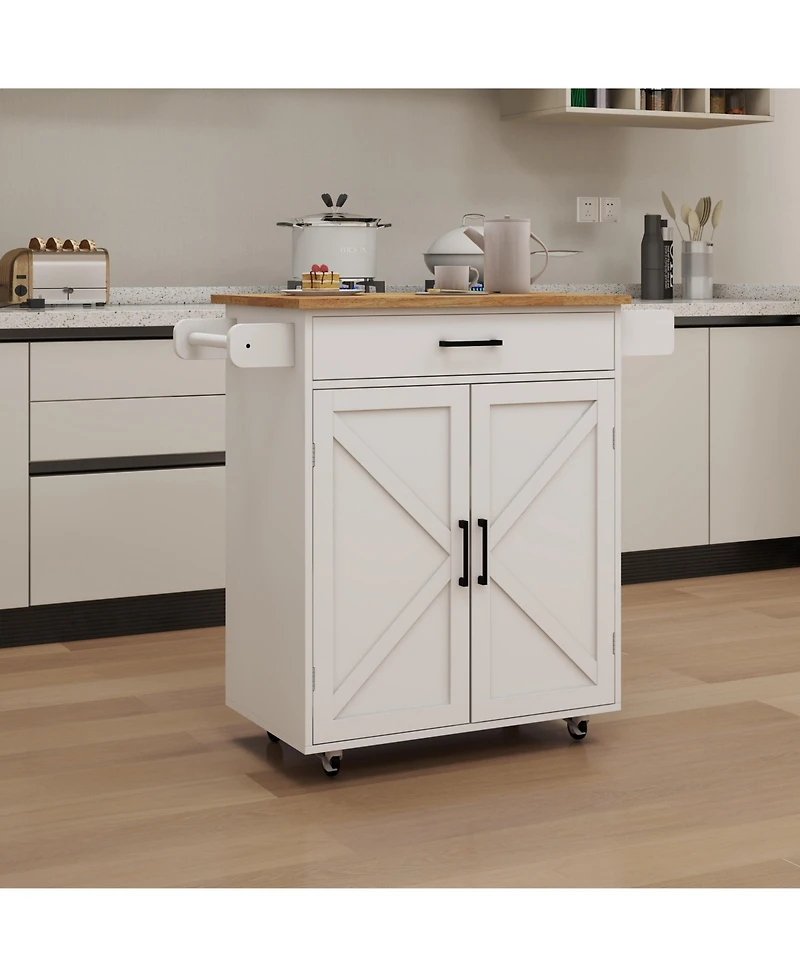 Casainc Rolling Kitchen Cart with Adjustable Shelves, Towel Rack and Wood Top for Storage