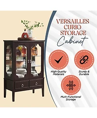 Kings Brand Furniture Curio Accent Storage Cabinet with Doors, Glass Shelves & Drawers