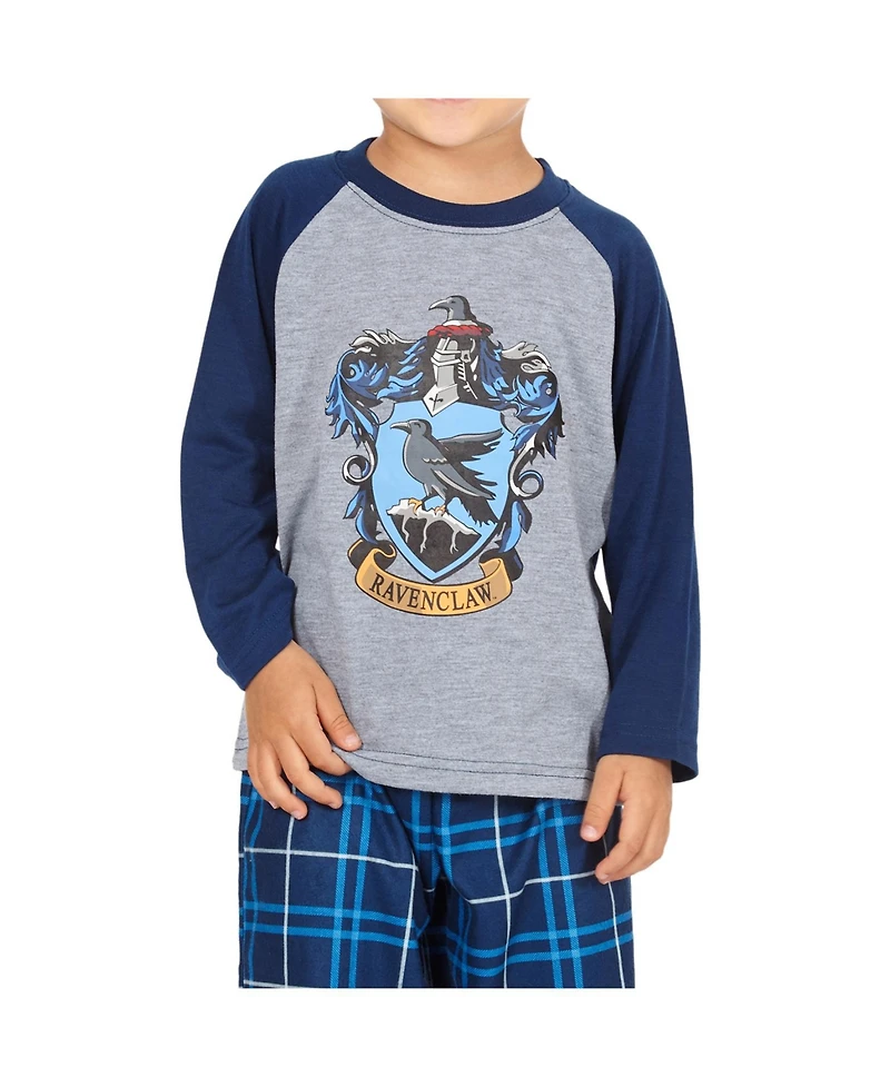 Harry Potter Boys' Plaid Hogwarts Houses Crest Raglan Toddler 2-Piece Pajama Set