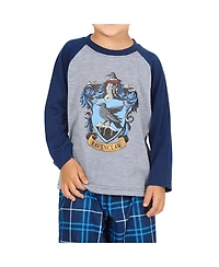 Harry Potter Boys' Plaid Hogwarts Houses Crest Raglan Toddler 2-Piece Pajama Set