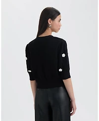 Nvlt Women's Button Front Cardigan with 3D Appliques