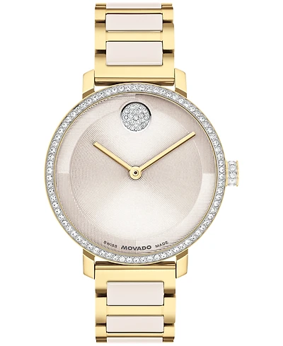 Movado Women's Bold Evolution 2.0 Swiss Quartz Light Gold Steel Taupe Ceramic Watch, 34mm