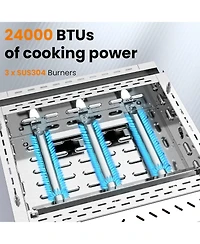 Cowsar Portable 26 Inch Tabletop Griddle with Grill Grate, Stainless Steel Propane Gas Grill with 3 Burners,24000 Btu, for Outdoor Camping/Rv/Picnic/B
