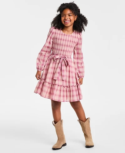 Rare Editions Big Girl Plaid Dress with Hair Accessory