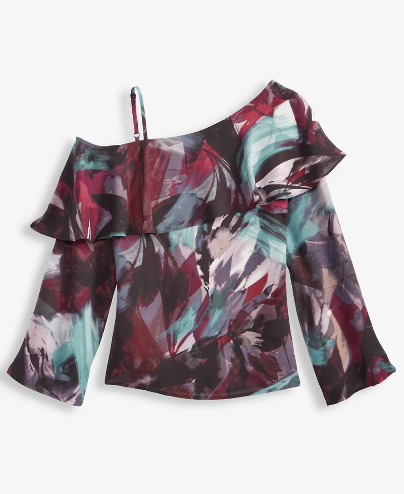 I.n.c. International Concepts Women's Ruffled Asymmetrical-Neck Blouse, Macy's Exclusive