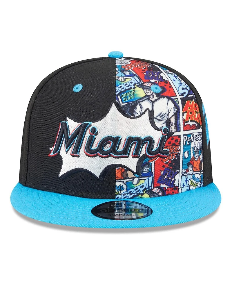 New Era Big Boys and Girls Black/Blue Miami Marlins 2025 Mlb Diamond Hero Edition 9FIFTY Snapback Hat