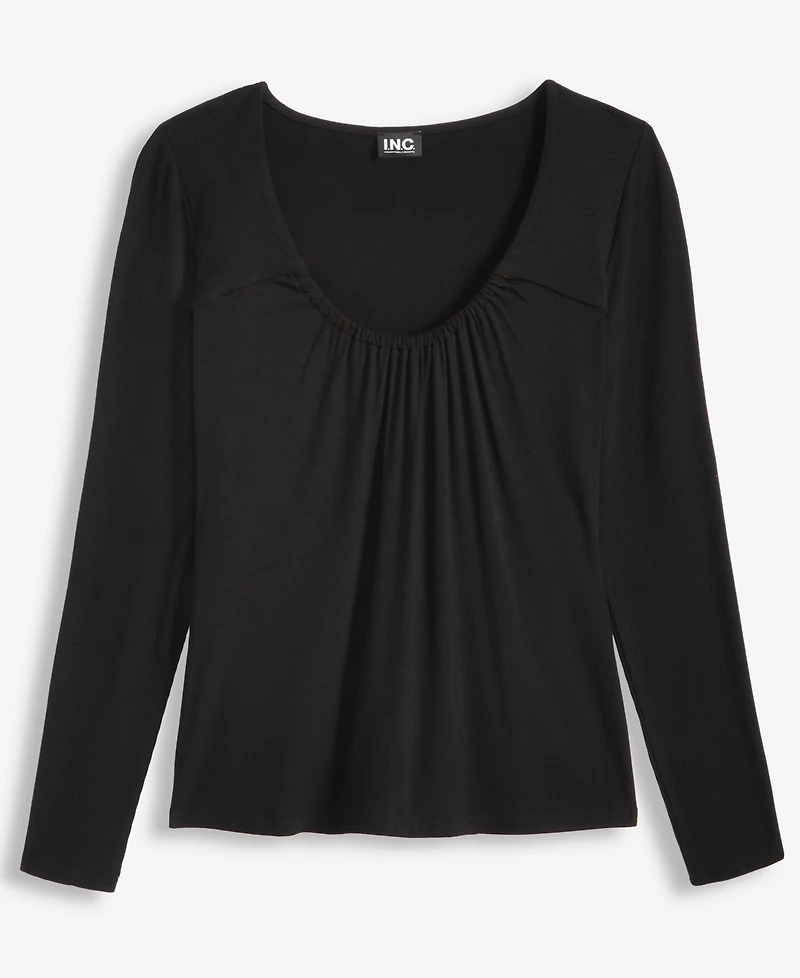 I.n.c. International Concepts Women's Mixed Media Scoop-Neck Long-Sleeve Top, Macy's Exclusive