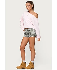Edikted Womens Joyce Camo Low Rise Denim Shorts
