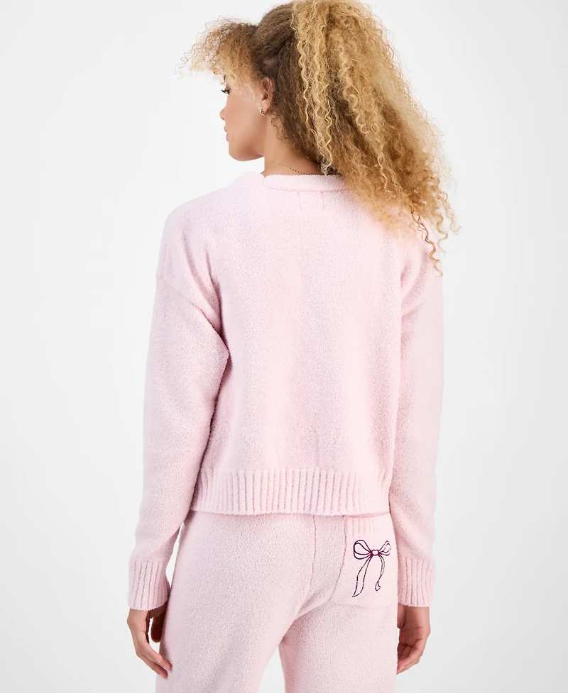 Hippie Rose Juniors' Bow Teddy-Knit Tank And Cardigan Set