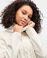 Hippie Rose Juniors' Chenille Cable-Knit Collared Full-Zip Cardigan