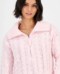 Hippie Rose Juniors' Chenille Cable-Knit Half-Zip Sweater